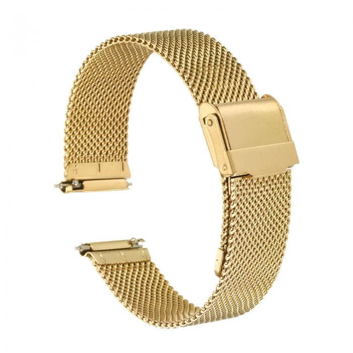 316Lステンレススチールメッシュウォッチバンド17mmクイックリリース調節可能なメタルウォッチストラップメンズ女性用 金色トーン