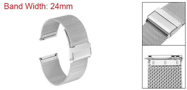 316Lステンレススチールメッシュウォッチバンド24mmクイックリリース調節可能なメタルウォッチストラップメンズレディース用 シルバートーン