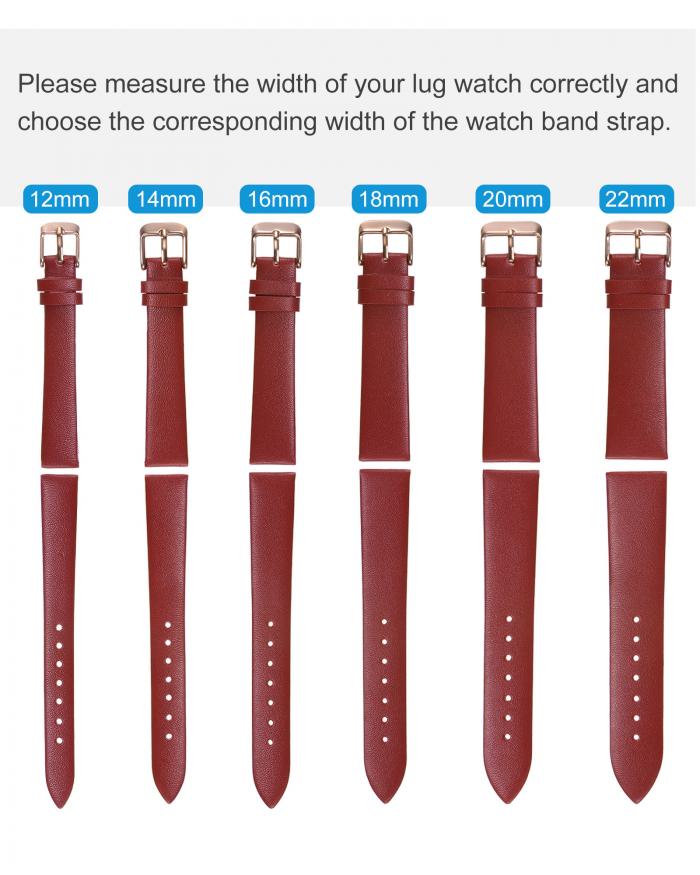 レッドい本物 レザーバンド 20mm幅 フラットで薄いエレガントなレザーウォッチストラップ ローズ金色バックル 男性と女性用