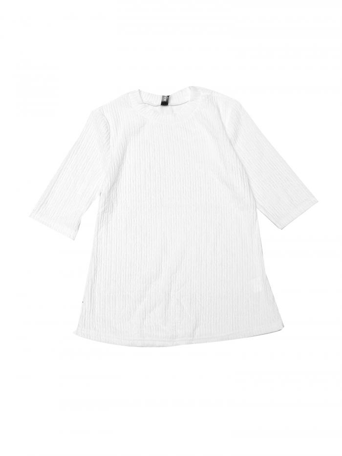 Allegra K レディース クルーネック トップス ルーシュ 無地 半袖 ベーシック カジュアル ブラウス トップス ホワイト XL