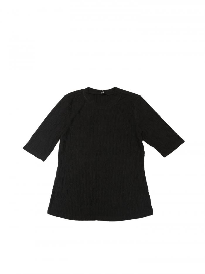 Allegra K レディース クルーネック トップス ルーシュ 無地 半袖 ベーシック カジュアル ブラウス トップス ブラック L