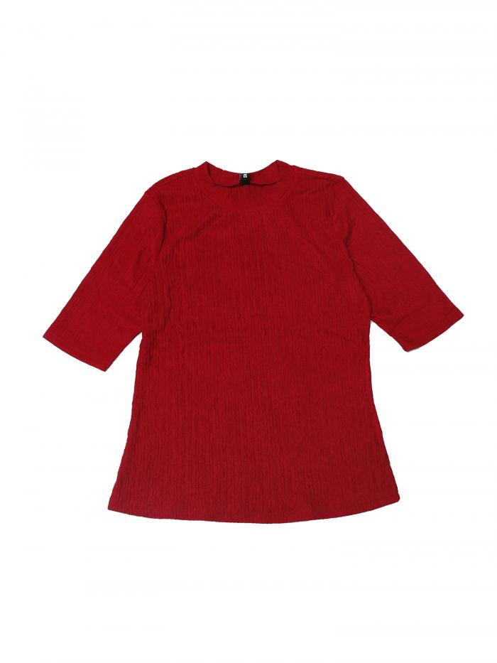 Allegra K レディース クルーネック トップス ルーシュ 無地 半袖 ベーシック カジュアル ブラウス トップス ダークレッド M