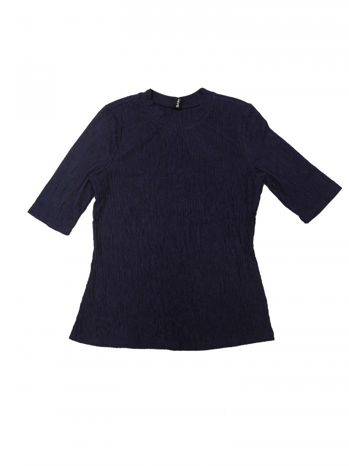 Allegra K レディース クルーネック トップス ルーシュ 無地 半袖 ベーシック カジュアル ブラウス トップス ネイビーブルー XL