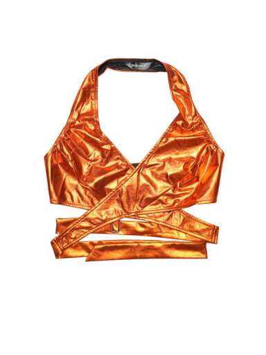 Allegra K クロップトップ タンクトップ ディープVネック ホログラフィック メタリック ホルターネック ハロウィン衣装 ストライプ レディース オレンジ M Allegra K クロップトップ タンクトップ ディープVネック ホログラフィック メタリック ホルターネック ハロウィン衣装 ストライプ レディース オレンジ M