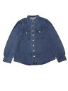 Allegra K レディース デニムジャケット モックネック パフ 長袖 ボタンダウン ジーンズ シャツ ブルー M