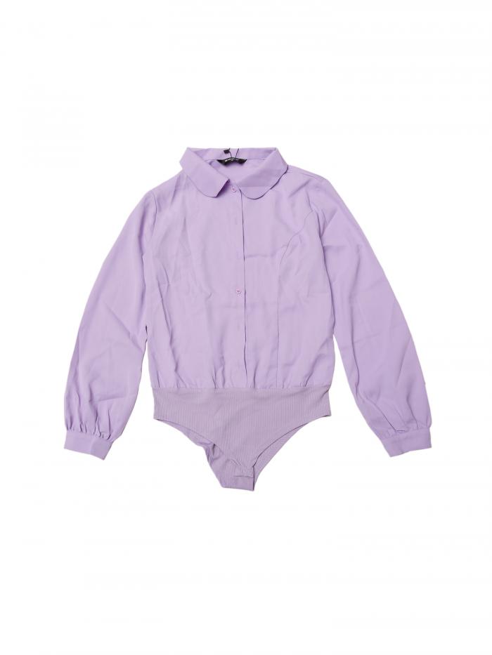 Allegra K レディース ピーターペンカラー ボタンアップ 長袖 ビジネス ワークシャツ ブラウス ライトパープル L
