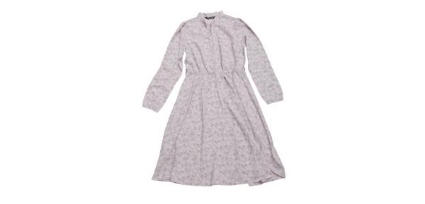 Allegra K シフォンワンピース ドレス リボン ボウタイ 花柄 長袖 ひざ丈 ベルト付き レディース ライトパープル XS