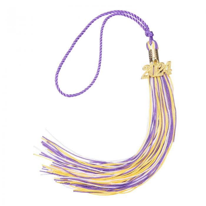 2024年卒業タッセル トリプルカラー卒業キャップタッセル 2024年 金 装飾付き DIY用 卒業式 卒業帽子 装飾 パープル イエロー ホワイト