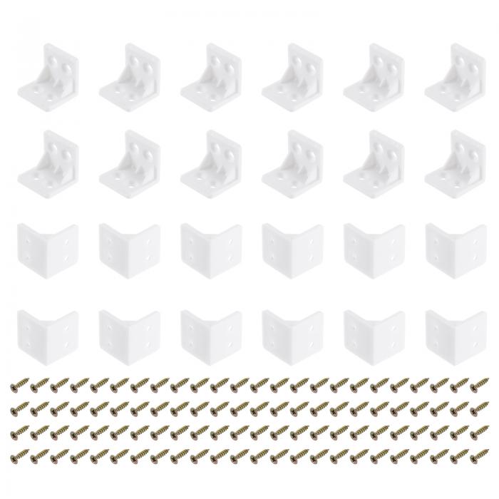 24個 90度プラスチックコーナーブレース 27x28x27mm ナイロン棚直角ブ ラケット キャビネット 食器棚用ネジ付き (ホワイト)