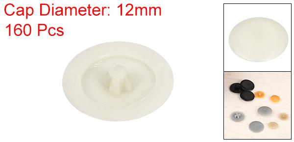 160個のねじキャップカバー 12mmの防水プラスチック製ねじ飾りキャップ カムロックナット用自己攻釘ねじ パールホワイト [2]