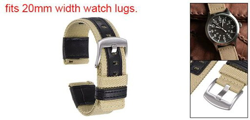 ナイロンウォッチバンド20mmクイックリリースキャンバスウォッチストラップ シルバーステンレススチールバックル付き 男性用女性用 カーキ