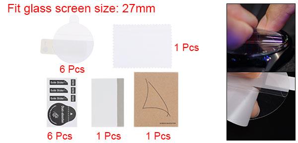 6枚のウォッチガラス画面保護フィルム27mm HD高精細アンチスクラッチ防水超薄型TPUユニバーサルスマートウォッチ画面保護フィルムクロスステッカースクレイピングカード付き