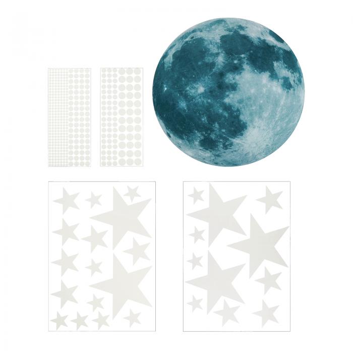 1 グローインザダーク パティオ 星 ステッカー 月と星 壁 ステッカー 光る 星 ステッカー デコレーション 寝室 用 300mm 青 月