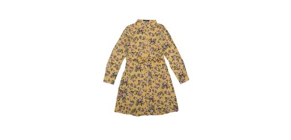Allegra K シャツワンピース 長袖 水玉 花プリント ボタンダウン ショート丈 ベルト付き レディース イエローピンク M