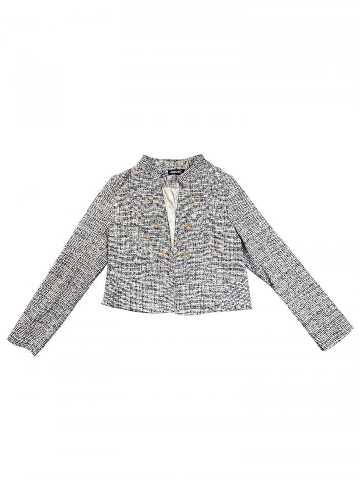 Allegra K ツイードブレザー ショートジャケット ヴィンテージ チェック柄 スリムフィット ワーク オフィス レディース アプリコット XL(4)