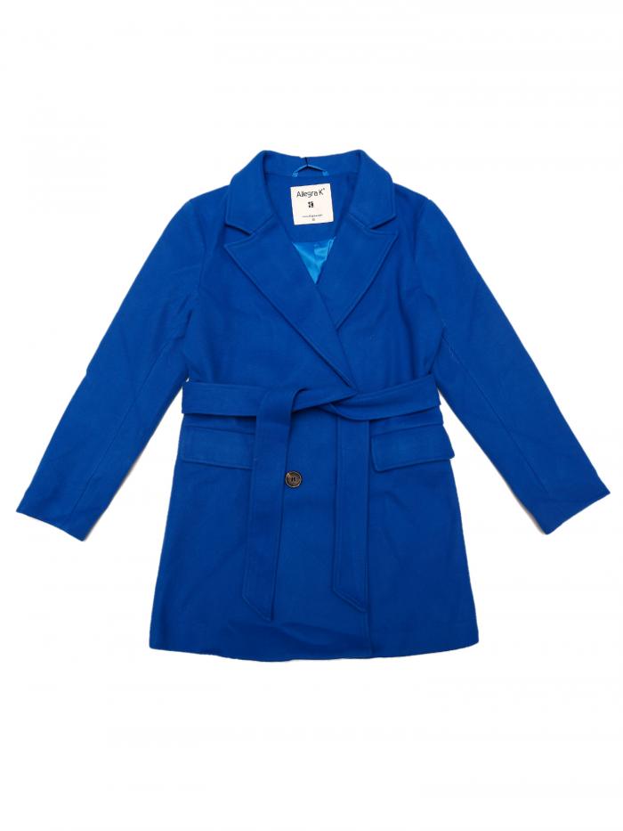 Allegra K トレンチコート ピーコート アウター ダブルブレスト ベルト付き ポケット レディース ブルー XL
