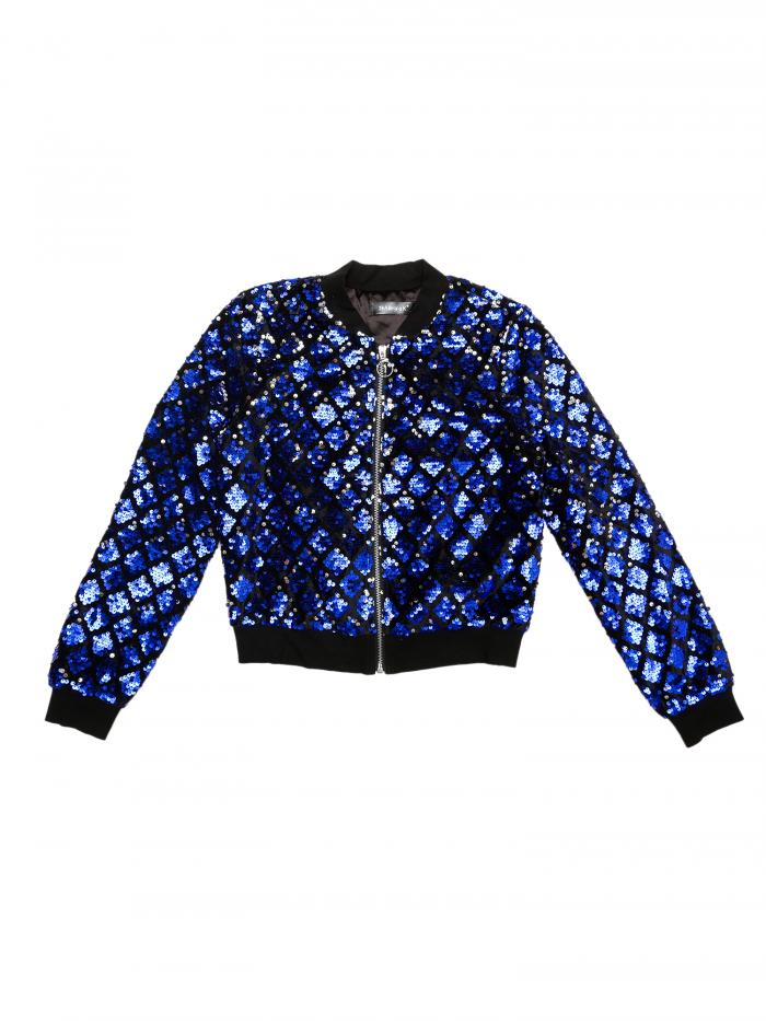 Allegra K ボンバージャケット ファッション スパンコール 長袖 ジッパーアップ ハロウィン衣装 レディース ロイヤルブルー L(4)