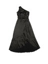 Allegra K 女性のサテン ノースリーブ ワンショルダー ベルト付きスプリット フリル イブニング ドレス ブラック M
