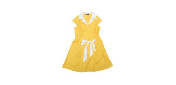 Allegra K Aラインシャツドレス コントラストカフス ボタンフロント ベルト付き 膝上 レギュラーフィット キャンプ襟 レディース イエロー XL