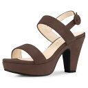Allegra K プラットフォーム サンダル 厚底 チャンキーヒール スリングバック ヒョウ柄 レディース コーヒー 25.5cm
