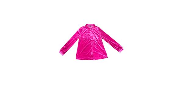 Allegra K ブラウス 長袖 ベルベットシャツ ポイント襟 ポケットフロント ボタンダウン ワーク レディース ローズレッド M