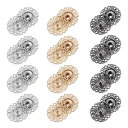 24セットの中空花スナップボタン 25mmプレスボタン金属スナップファスナー 衣類DIYクラフト用 シルバー/金色/アイアングレー