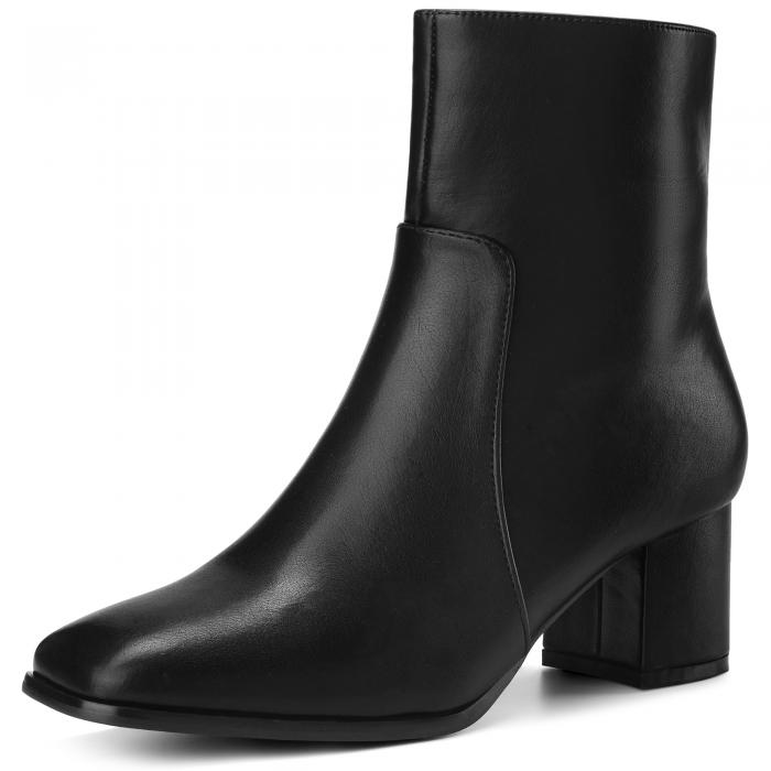 Perphy スクエアトゥ サイドジップ チャンキーヒール アンクルブーツ レディース チャンキーヒール レ..