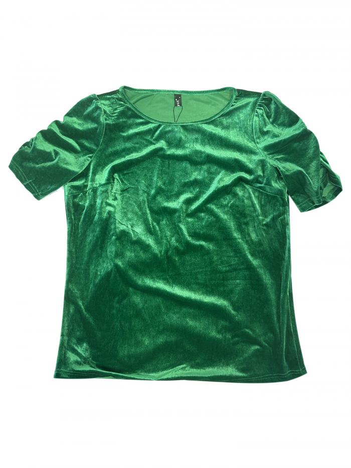 Allegra K レディース ベルベット トップス ラウンドネック パフ 半袖 パーティー クラブウェア ブラウス グリーン XS