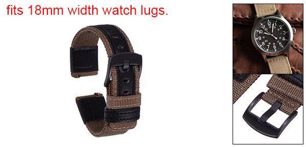 ナイロンウォッチバンド18mmクイックリリースキャンバスウォッチストラップ 黒ステンレススチールバックル付き メンズレディース用 茶色