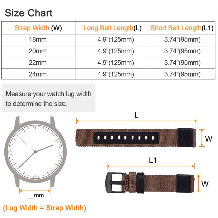 ナイロンウォッチバンド18mmクイックリリースキャンバスウォッチストラップ 黒ステンレススチールバックル付き メンズレディース用 茶色
