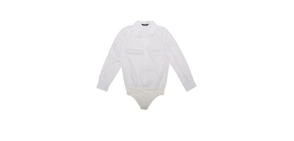 Allegra K レディース レオタードシャツ 襟付き ビジネス オフィス 長袖 ボディスーツ ワークシャツ ホワイト S