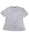 Allegra K チェックブラウス 丸襟 ボタンダウンシャツ パフ半袖 ギンガムトップス レディース パープル S