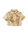 Allegra K クロップトップ ジャケット ブラウス PU レザー 半袖 ボタンダウン シャツ ブラウス レディース ゴールド XS
