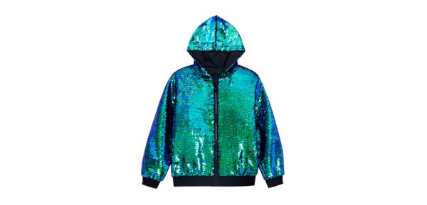 Lars Amadeus メンズ スパンコールジャケット 長袖 ジップアップ 光沢 メタリック パーカージャケット スポーツコート フート付き グリーン L