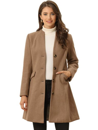 Allegra K ロングコート オーバーコート エレガント 冬 Vネック シングルブレスト レディース キャメル XS Allegra K ロングコート オーバーコート エレガント 冬 Vネック シングルブレスト レディース キャメル XS