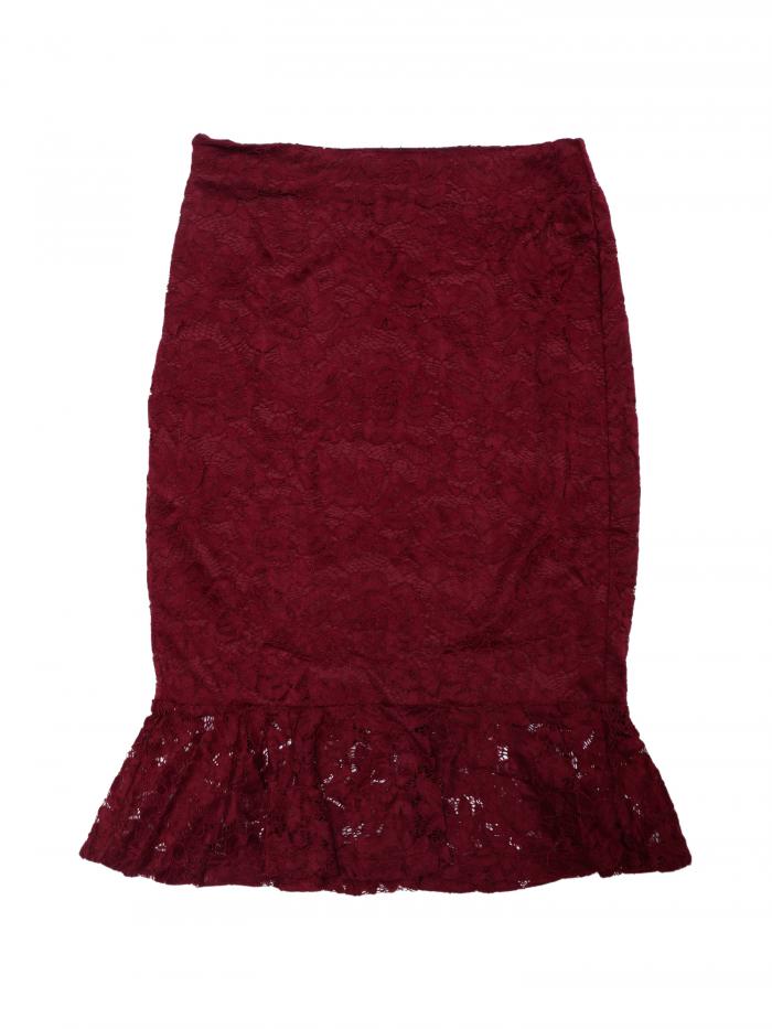 Allegra K レーススカート ストレッチ オフィス ボディコンスカート マーメイド フィッシュテール レディース ブルゴーニュ S(4)