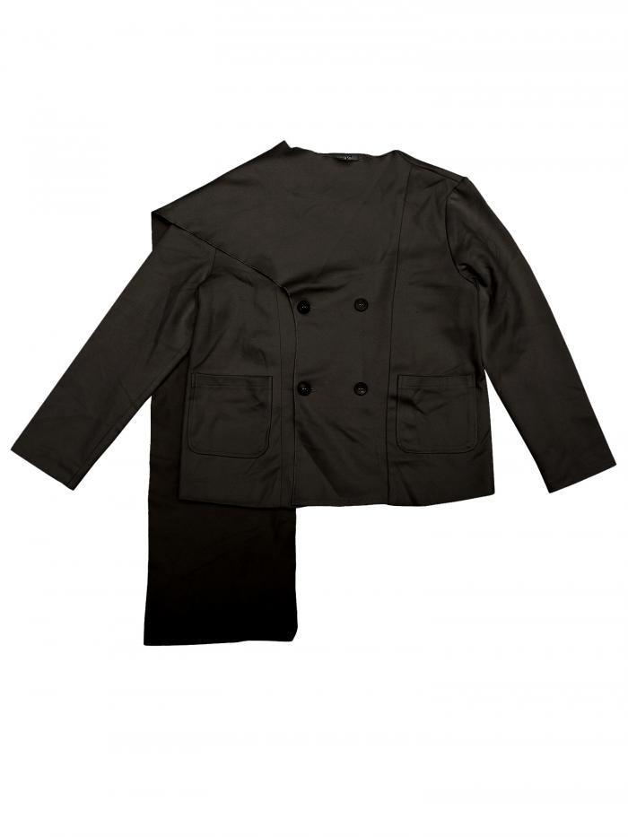 Allegra K レディース ダブルブレスト オーバーコート スカーフ 冬アウター ファッション ピーコート ブラック XL