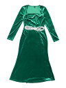 Allegra K レディース ベルベットドレス スクエアネック 長袖 マーメイド ボディコン ミディドレス グリーン M(4)