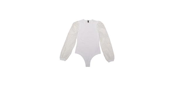 Allegra K レディース 長袖 ボディスーツ クラブウェア メッシュスリーブ ジャンプスーツ ロンパース トップス ホワイト M