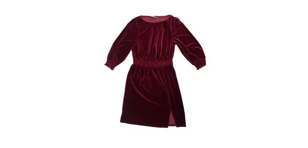 Allegra K レディース ベルベットミディドレス ボートネック パフスリーブ スモックドレス ブルゴーニュ S