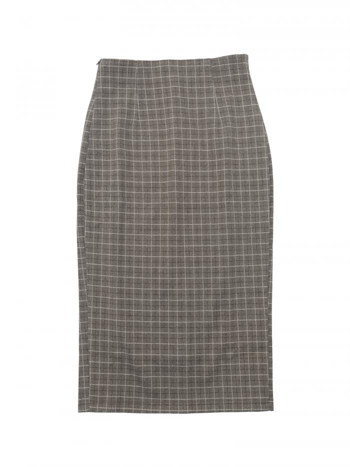 Allegra K ミディ スカート チェック柄 ボディコン ハイウエスト ジッパーバック スプリット ハロウィン衣装 レディース カーキ L