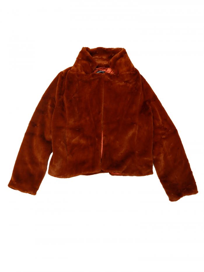 Allegra K ファーコート ジャケット ショートコート フェイクファー ゆったり 冬 レディース ブラウン XL