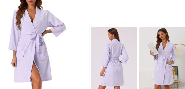 cheibear レディース ワッフル バスローブ ソフト キモノ スパ&バス ミドル丈ローブ パープル S