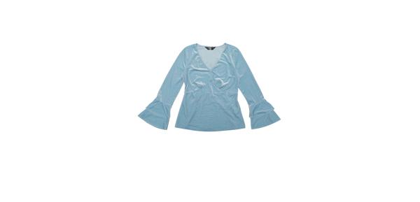 Allegra K ベルベット ペプラムトップス Vネック ブラウス フレア 長袖 レディース ライトブルー M