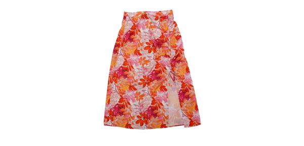 Allegra K 夏 スカート ビーチ トロピカル 花柄 ミディ丈 スリット レディース オレンジ S