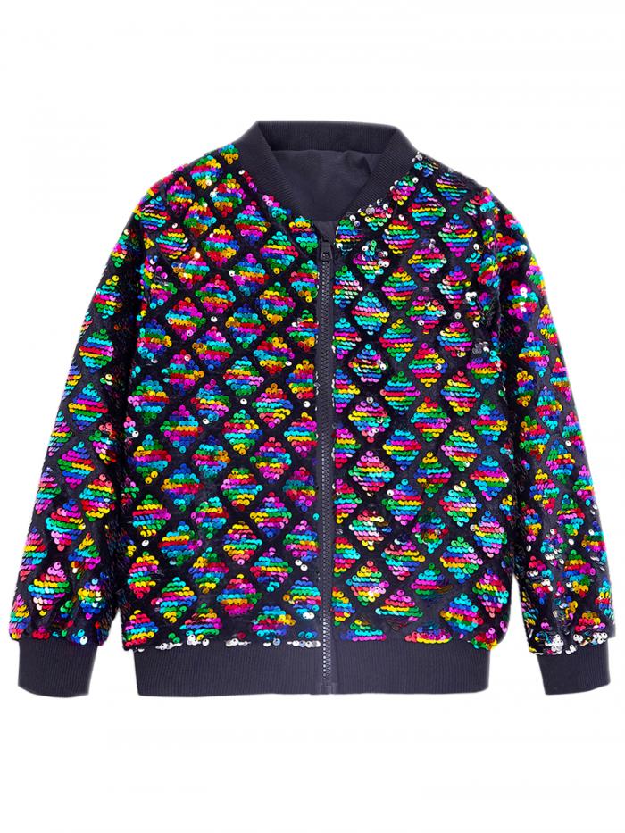 Lars Amadeus ボンバー ジャケット 長袖 アーガイル スパンコール ベースボール コート パーティー クラブ シャイニー メンズ マルチカラー L