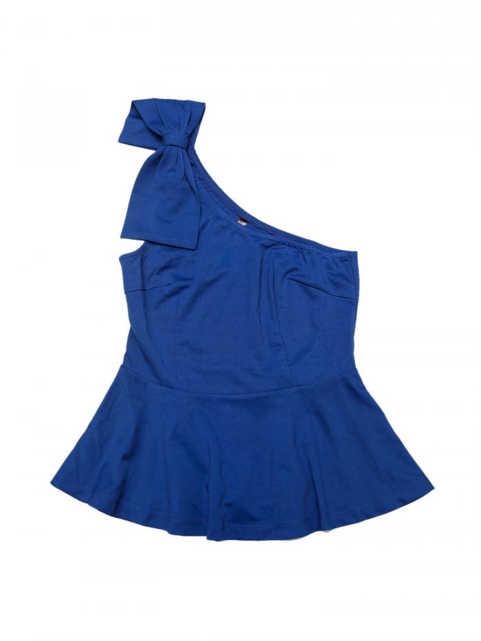 Allegra K トップス ワンショルダー ペプラムブラウス ボウフリル レディース ロイヤルブルー XS