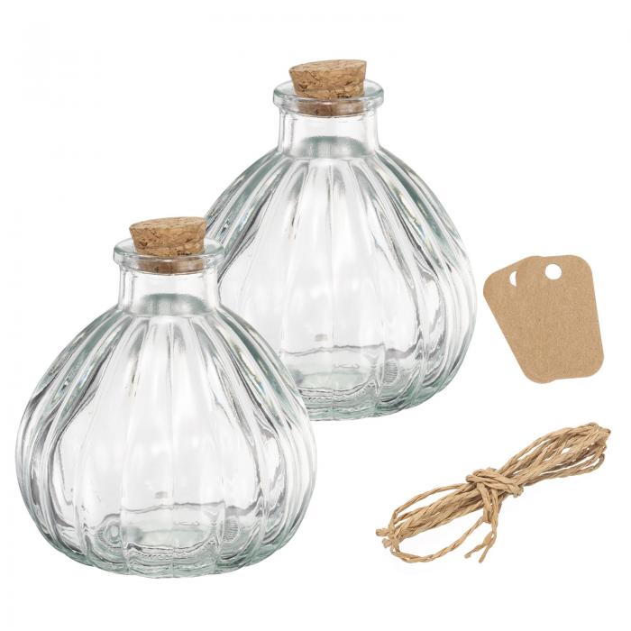 ガラス瓶 コルク栓付き クリア メッセージ入りボトル 紐と空白のタグ付き ハロウィーンの飾り ウェディング シャワーの記念品用 7.8oz/260ml パンプキン型 2個