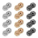 24セットの中空花スナップボタン 15mmプレスボタン金属スナップファスナー 衣類DIYクラフト用 シルバー/金色/アイアングレー