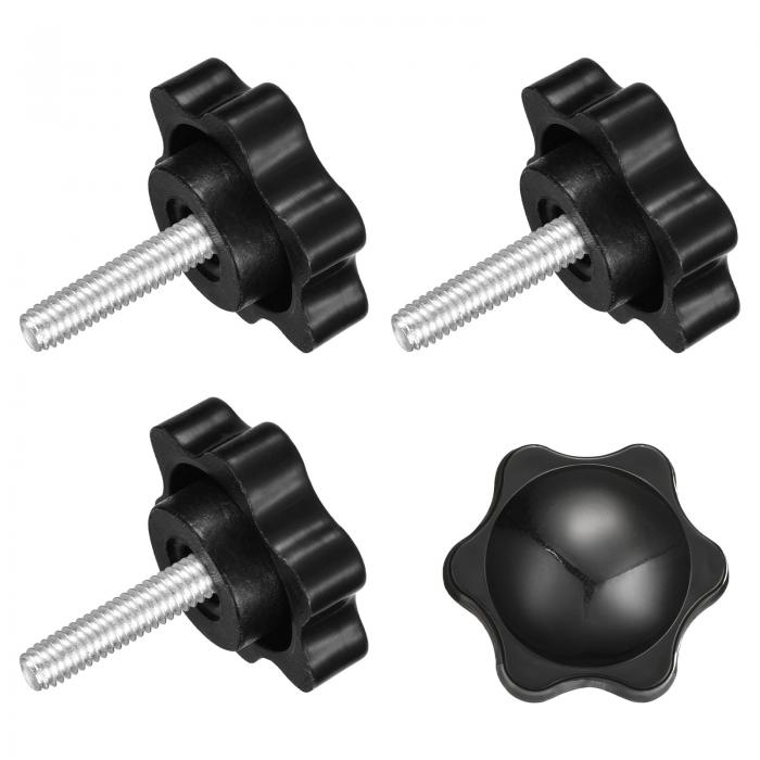 クランプねじノブ 4個 M4 x 16mm 六角形スターノブ プラスチックグリッ プ 手締めねじハンドル 傘ベース 機械家具用 直径25mm